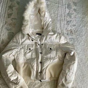 Bebe Crop White Puffy Snow Jacket